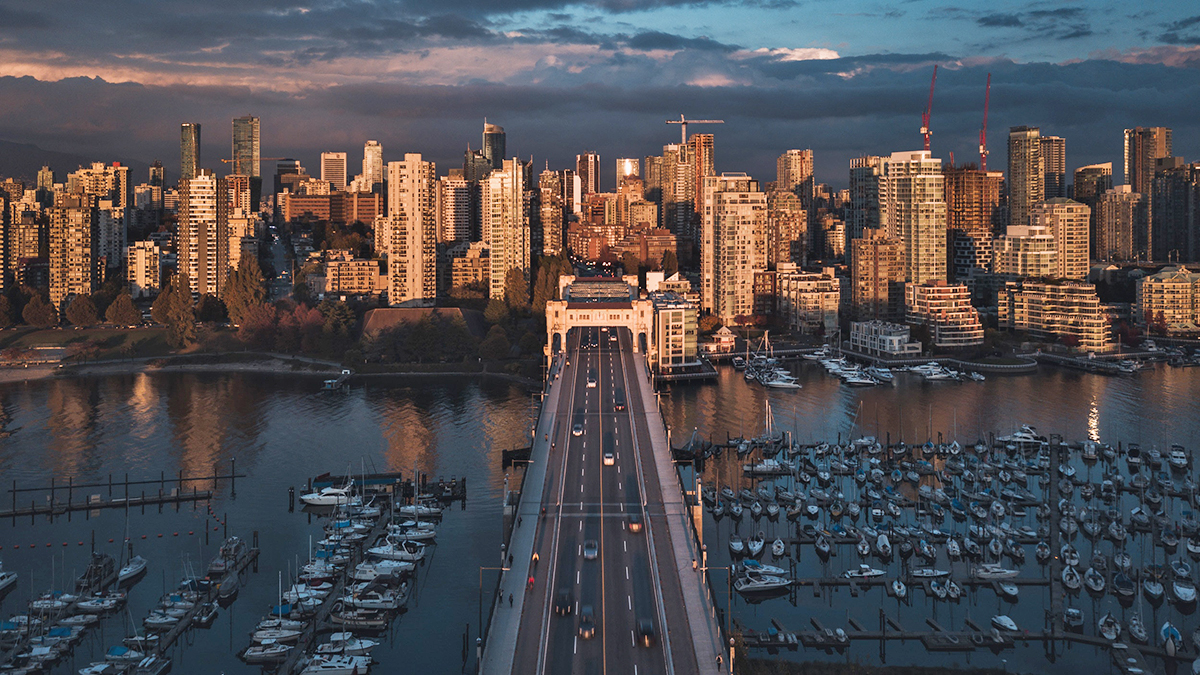 View of downtown Vancouver over the Burrard Street Bridge